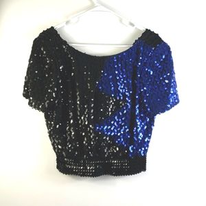 Vintage Black & Blue Sequin Crop Top